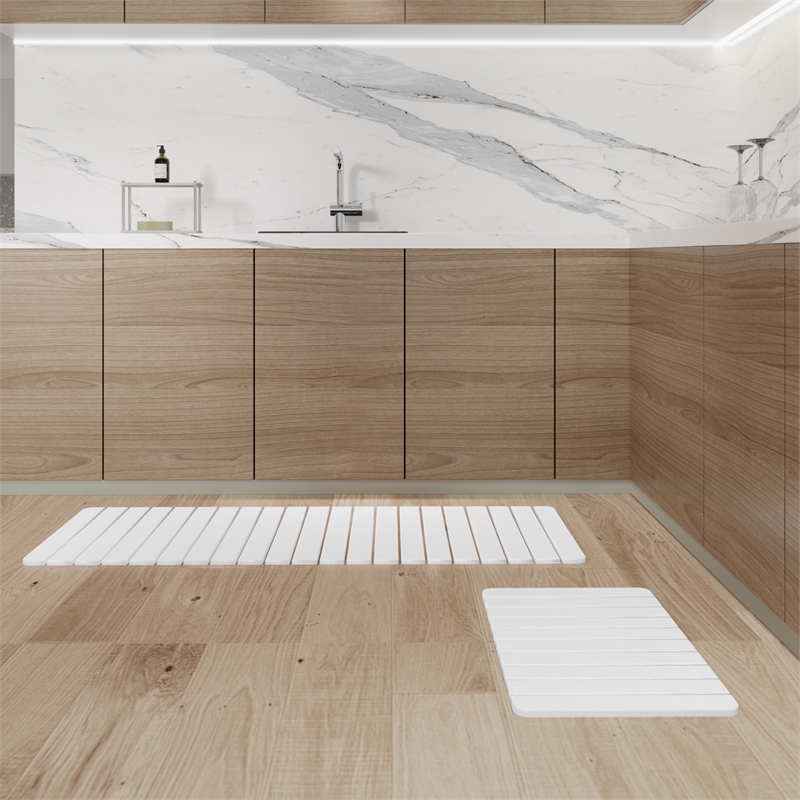 Diatomite Quick-Dry Water-Absorbing Kitchen Mat Sets-X-Large + Medium White Mat