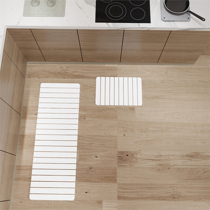 Diatomite Quick-Dry Water-Absorbing Kitchen Mat Sets-X-Large + Medium White Mat