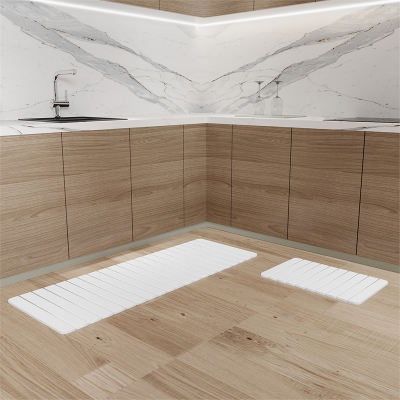 Diatomite Quick-Dry Water-Absorbing Kitchen Mat Sets-X-Large + Medium White Mat