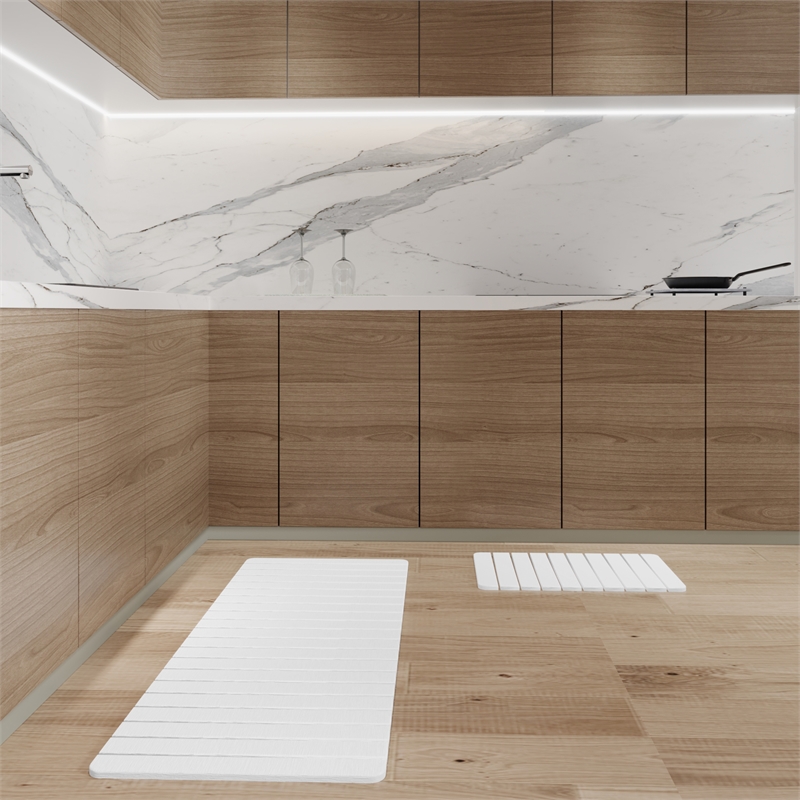 Diatomite Quick-Dry Water-Absorbing Kitchen Mat Sets-X-Large + Medium White Mat