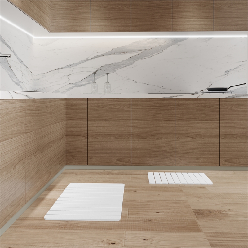 Diatomite Quick-Dry Water-Absorbing Kitchen Mat Sets - Large + Medium White Mats