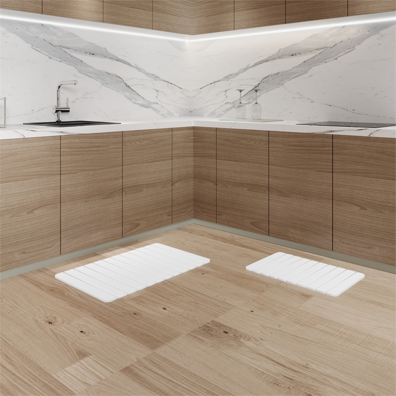 Diatomite Quick-Dry Water-Absorbing Kitchen Mat Sets - Large + Medium White Mats
