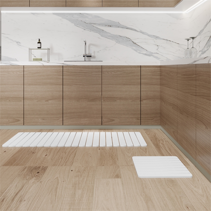 Diatomite Quick-Dry Water-Absorbing Kitchen Mat Sets -X-Large + Small White Mats