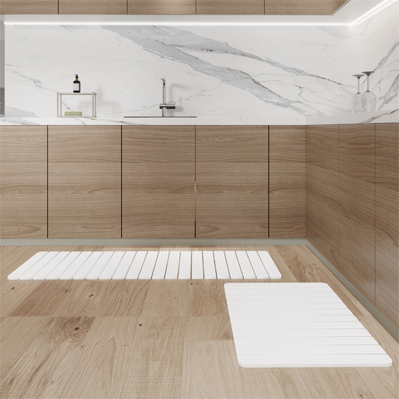 Diatomite QuickDry Water-Absorbing Kitchen Mat Set - XLarge+Large Natural White