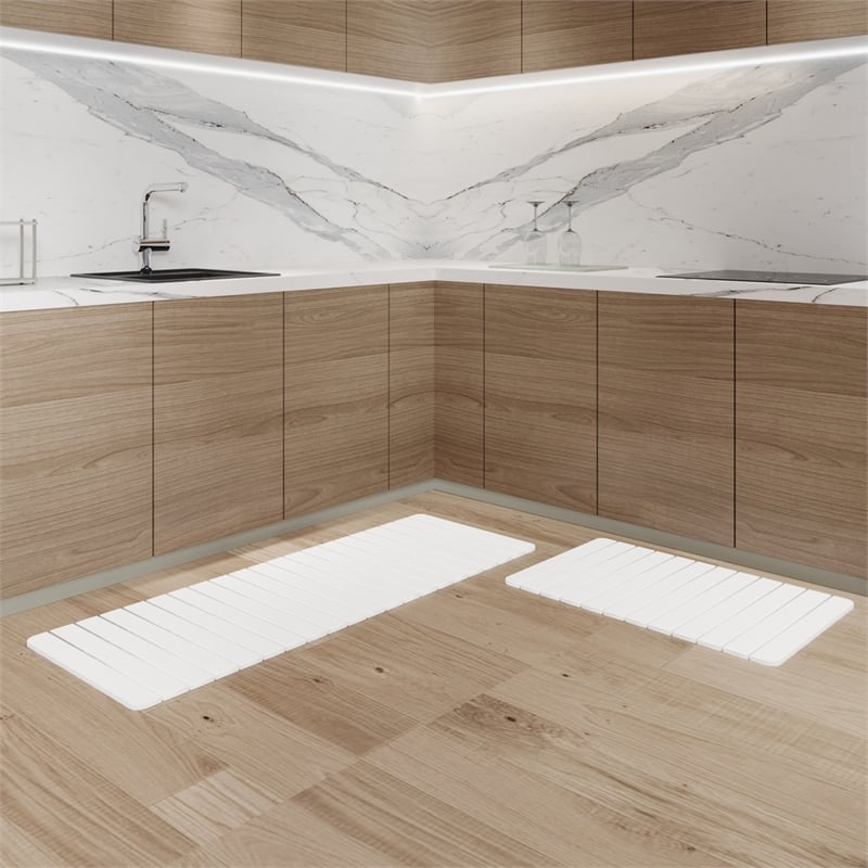 Diatomite QuickDry Water-Absorbing Kitchen Mat Set - XLarge+Large Natural White
