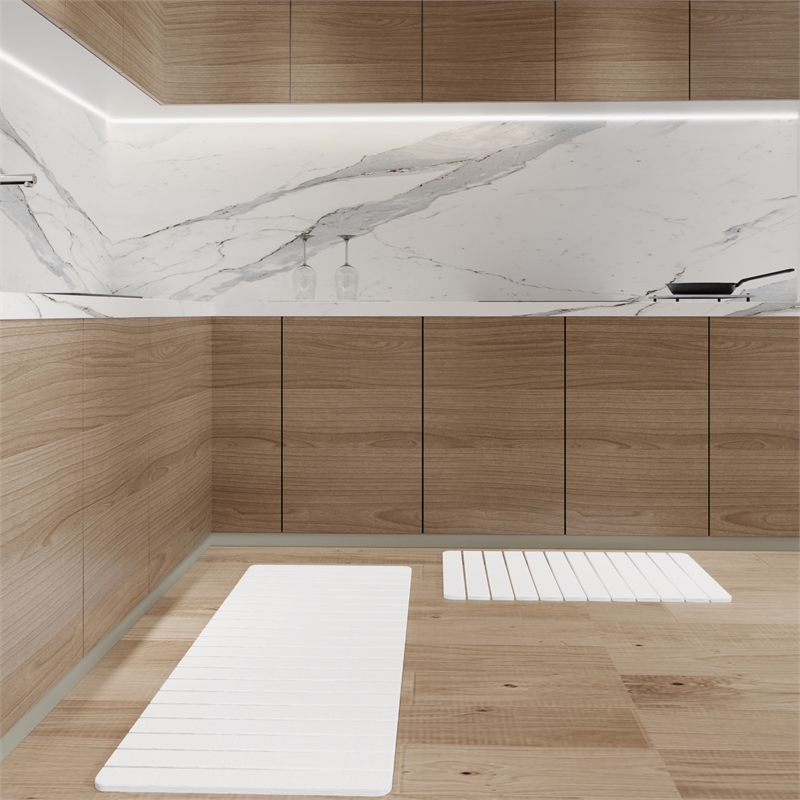 Diatomite QuickDry Water-Absorbing Kitchen Mat Set - XLarge+Large Natural White
