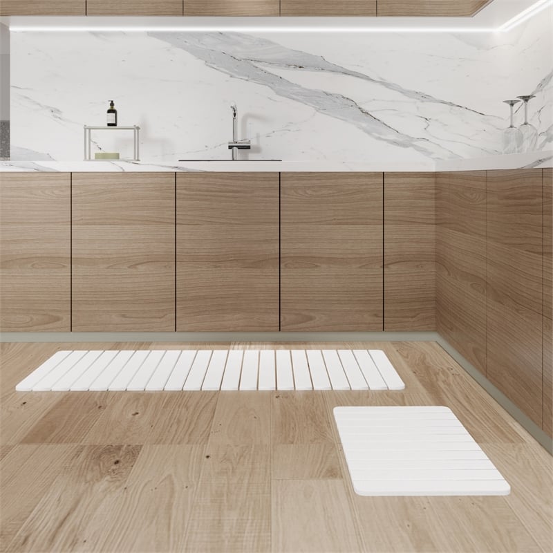 Diatomite Quick-Dry Water-Absorbing Kitchen Mat Sets-XLarge+Medium Natural White