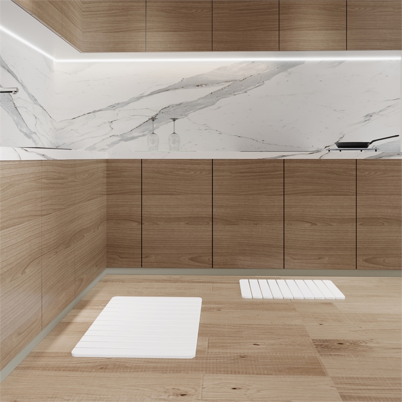 Diatomite Quick-Dry Water-Absorbing Kitchen Mat Sets-Large+Medium Natural  White