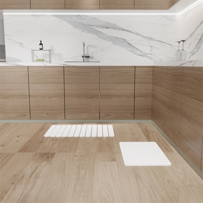Diatomite Quick-Dry Water-Absorbing Kitchen Mat Sets-Large+Medium Natural  White