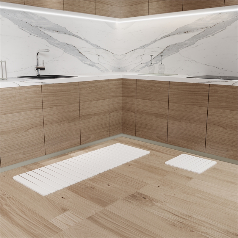 Diatomite Quick-Dry Water-Absorbing Kitchen Mat Sets -XLarge+Small Natural White