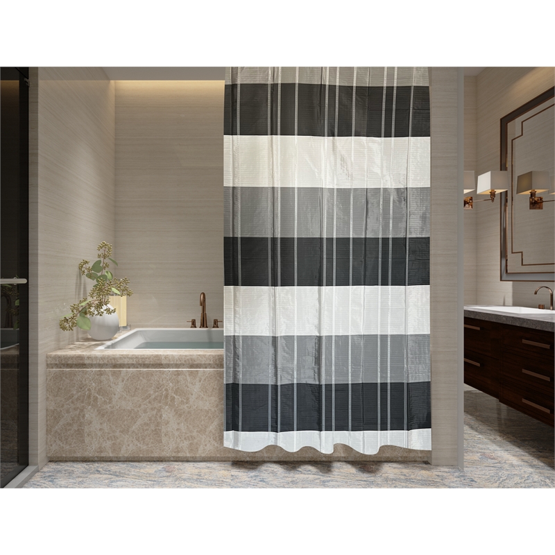 Morden Gray Stripe Printed Pieced Polyester Fabric Shower Curtain - 72