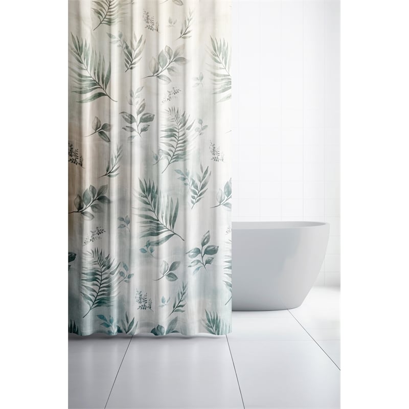 Rothbury Green Leaf Printed Fabric Waterproof  Shower Curtain - 54