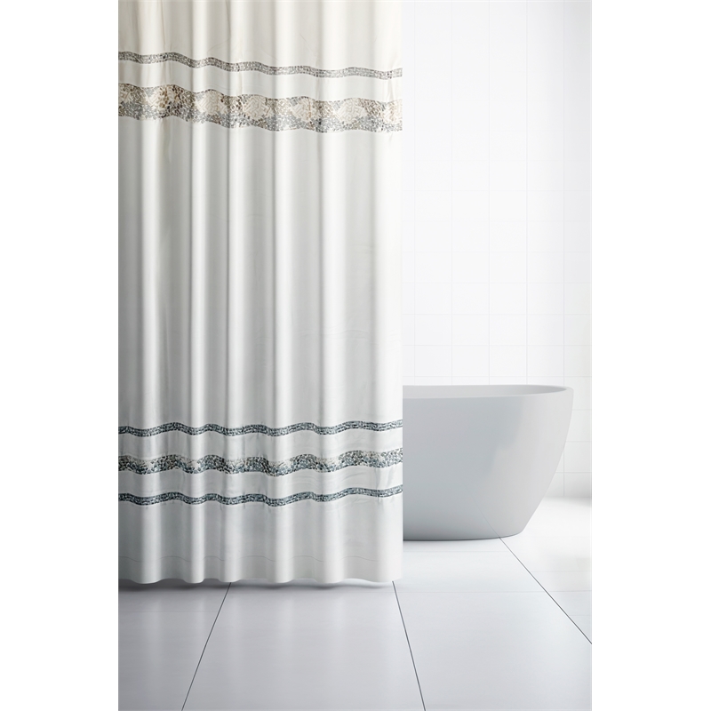 Urben White Soft Fabric Shower Curtain Pieced Unique pattern - 70
