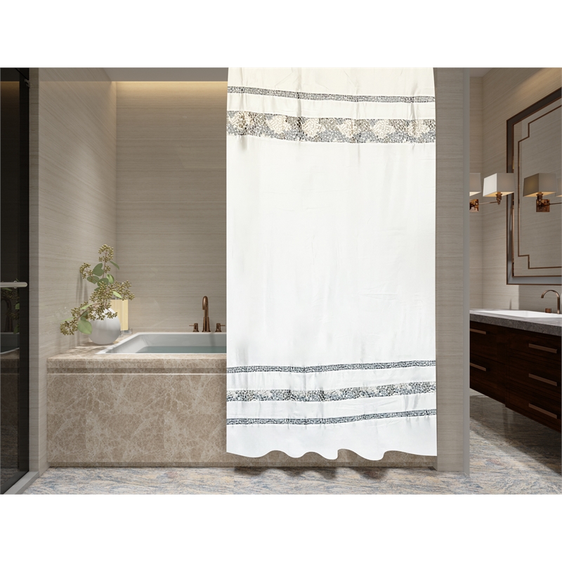 Urben White Soft Fabric Shower Curtain Pieced Unique pattern - 70