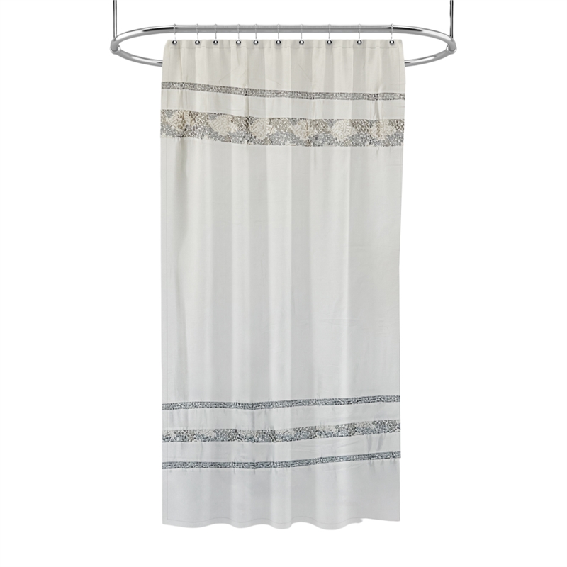 Urben White Soft Fabric Shower Curtain Pieced Unique pattern - 70