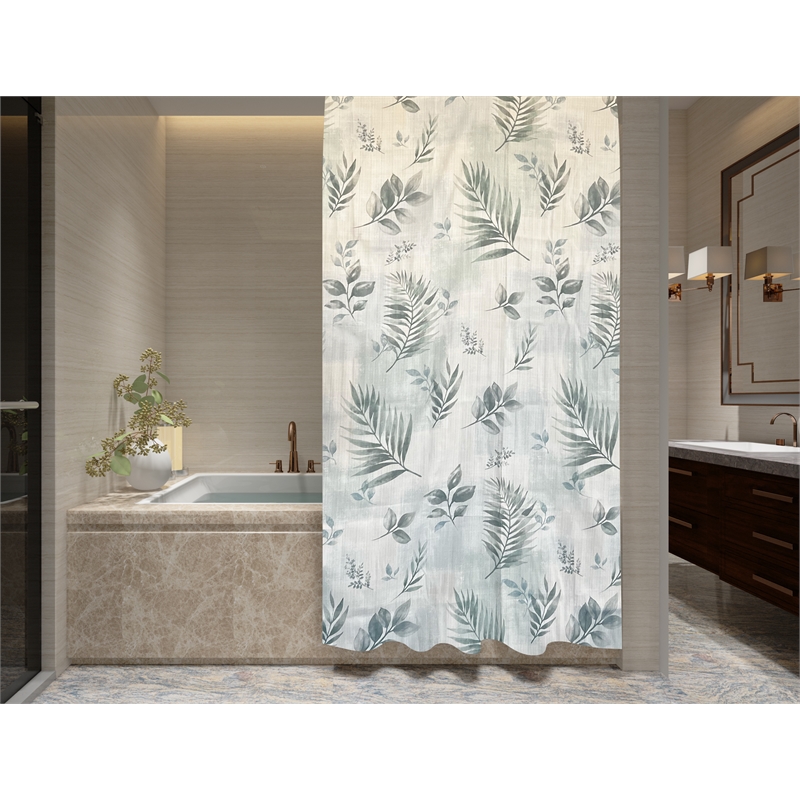 Rothbury Green Leaf Printed Fabric Waterproof  Shower Curtain -  72