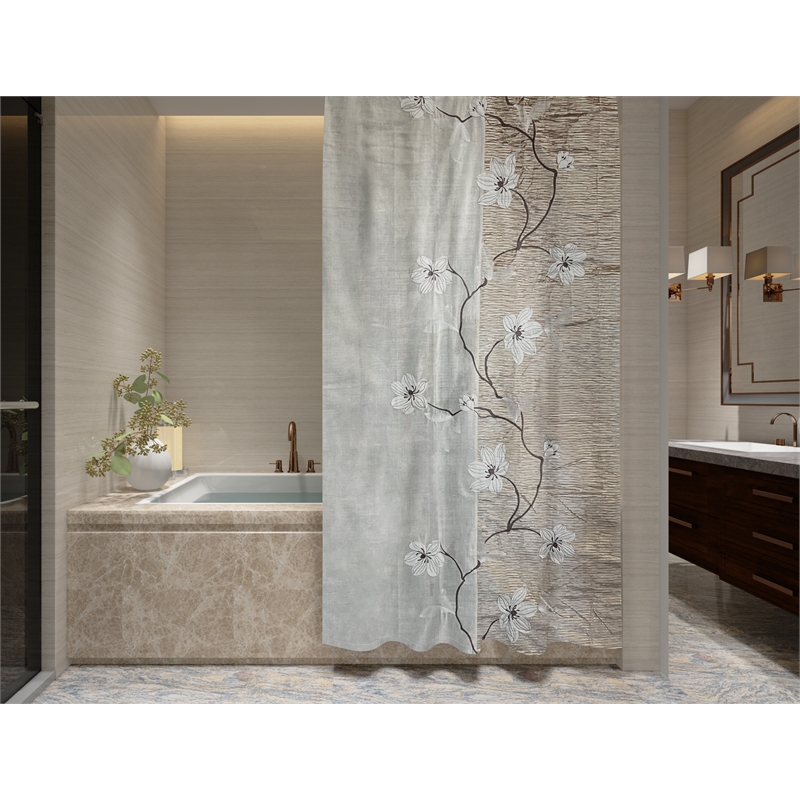 Morden&Cassic Combine Magnolia Printed Fabric Bronze Shower Curtain - 70