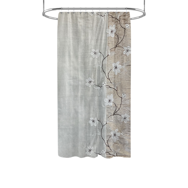 Morden&Cassic Combine Magnolia Printed Fabric Bronze Shower Curtain - 54