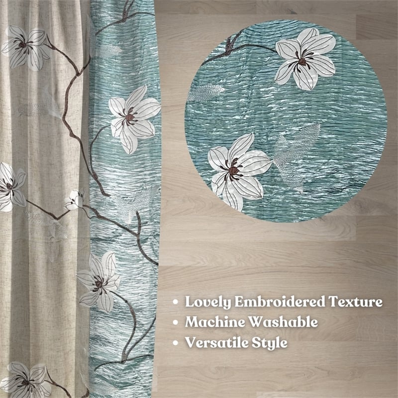 Morden&Cassic Combine Magnolia Printed Fabric Blue Shower Curtain - 54