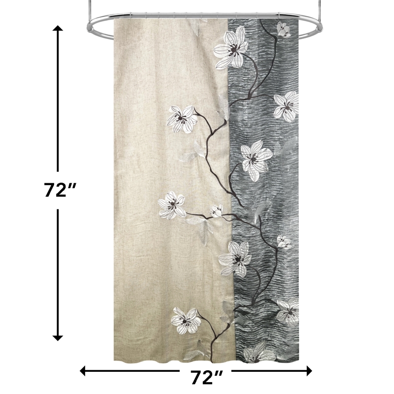Morden&Cassic Combine Magnolia Printed Fabric Gray Shower Curtain - 72