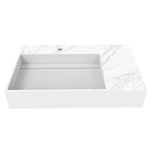 Juniper 30&quot Solid Surface Stone Left Basin Bathroom Sink in White Marble