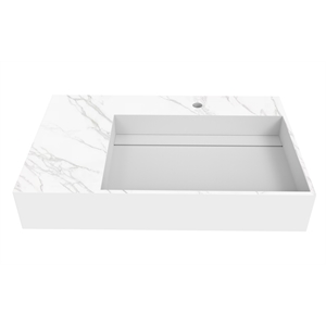 Juniper 30&quot Solid Surface Stone Right Basin Bathroom Sink in White Marble