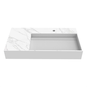 Juniper 36&quot Solid Surface Stone Right Basin Bathroom Sink in White Marble