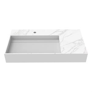 Juniper 36&quot Solid Surface Stone Left Basin Bathroom Sink in White Marble