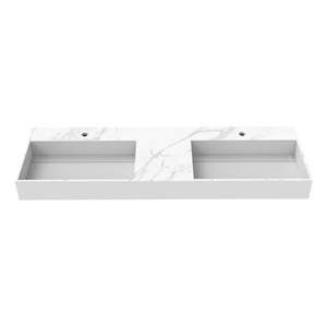 Juniper 60&quot Solid Surface Stone Double Basin Bathroom Sink in White Marble