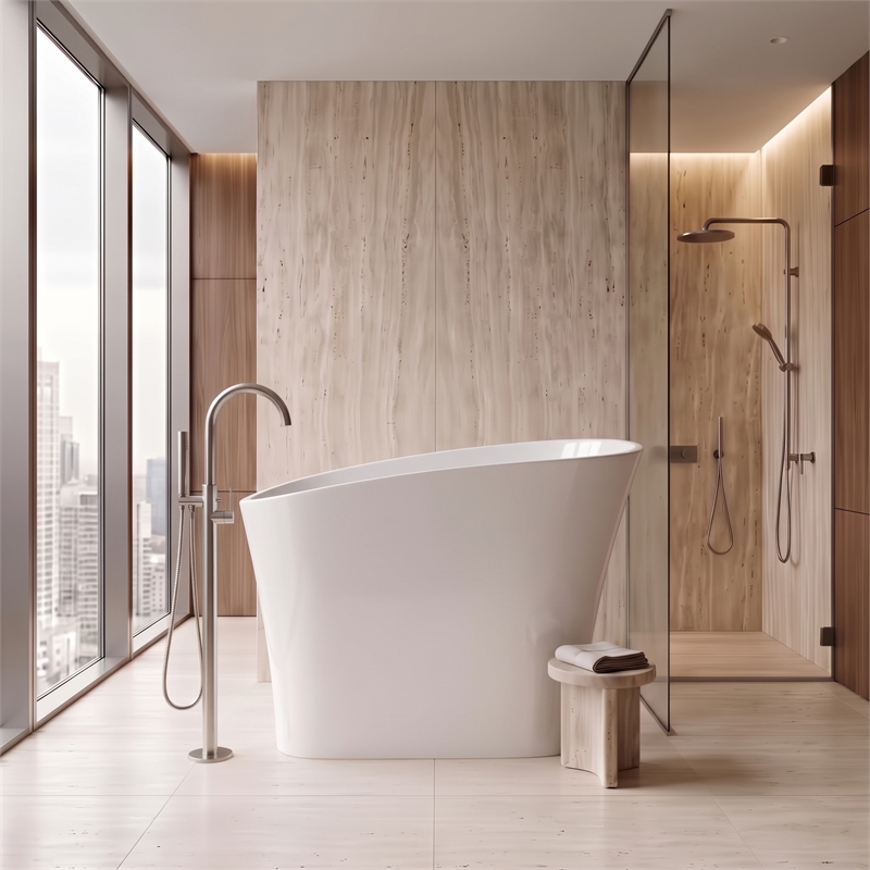 Modern Japanese White Solid Surface Stone Soaking Bathtub-Perfect for Relaxation