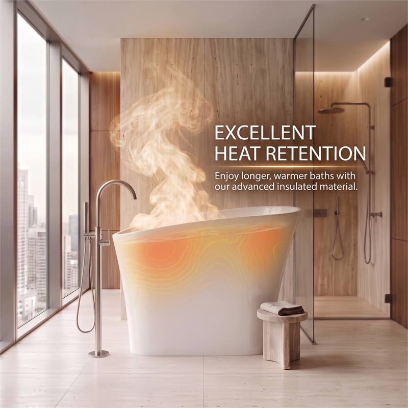 Modern Japanese White Solid Surface Stone Soaking Bathtub-Perfect for Relaxation
