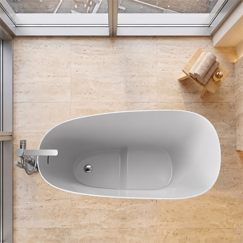 Modern Japanese White Solid Surface Stone Soaking Bathtub-Perfect for Relaxation