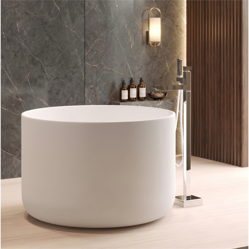 Premium Morden White Round Deep Solid Surface Stone Soaking Bathtub