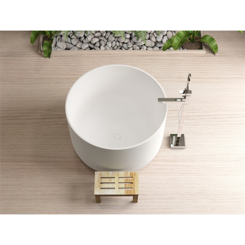 Premium Morden White Round Deep Solid Surface Stone Soaking Bathtub