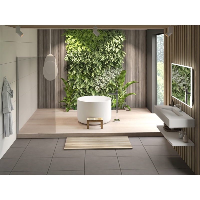 Premium Morden White Round Deep Solid Surface Stone Soaking Bathtub