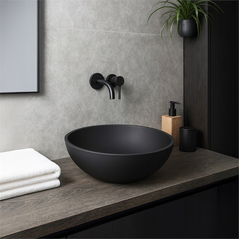 Veyra Matte Black Solid Surface Round Vessel Sink