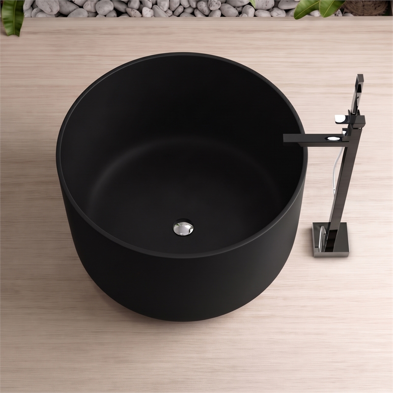 Modern Round Deep Black Tub With Stool