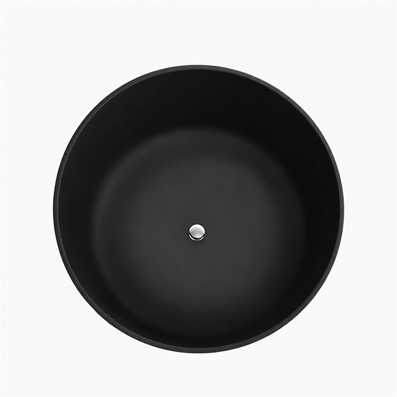 Modern Round Deep Black Tub With Stool