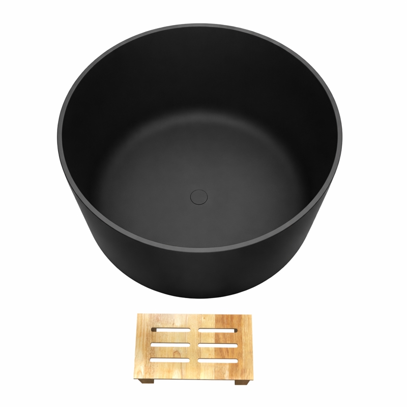 Modern Round Deep Black Tub With Stool