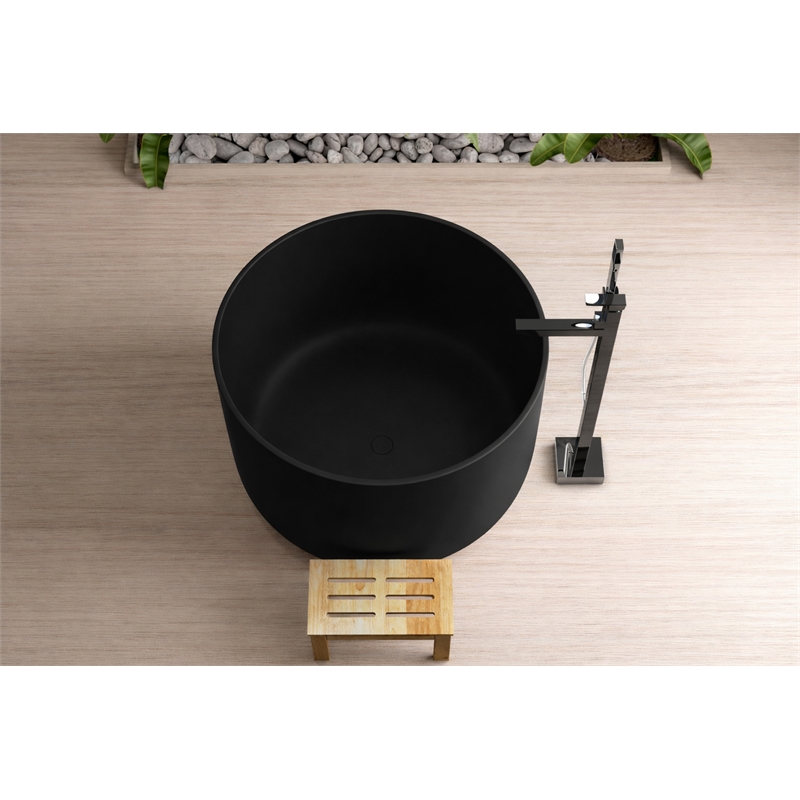 Modern Round Deep Black Tub With Stool