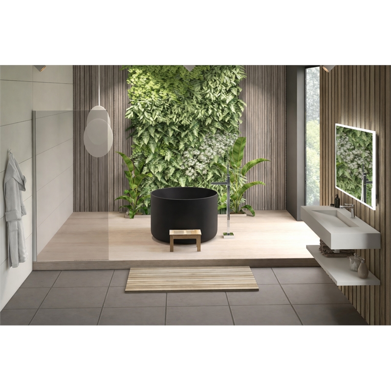 Modern Round Deep Black Tub With Stool