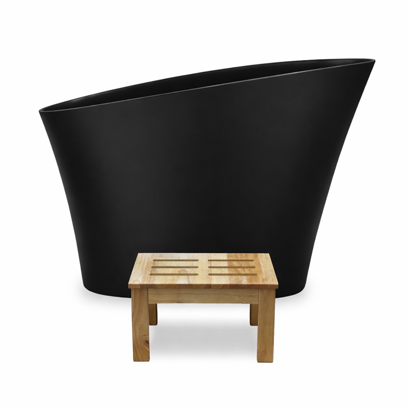 Modern Japanese Black Solid Surface Stone Soaking Bathtub-Perfect for Relaxation