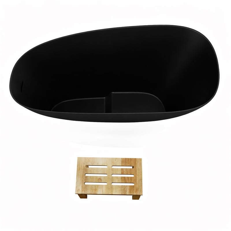 Modern Japanese Black Solid Surface Stone Soaking Bathtub-Perfect for Relaxation
