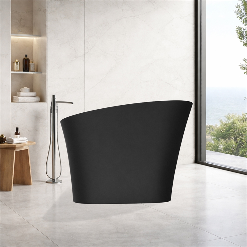 Modern Japanese Black Solid Surface Stone Soaking Bathtub-Perfect for Relaxation