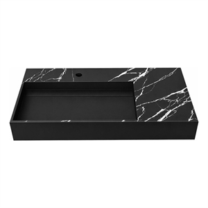 Juniper 36&quot Solid Surface Stone Left Basin Bathroom Sink in Black Marble