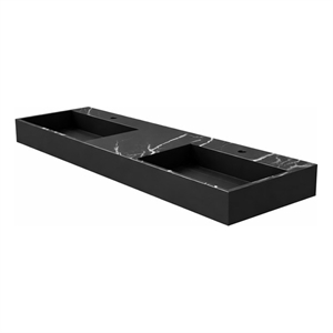 Juniper 60&quot Solid Surface Stone Double Basin Bathroom Sink in Black Marble
