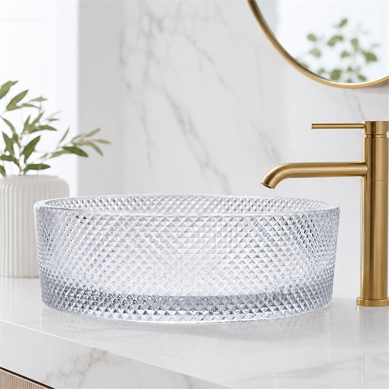 Glacier Round Glass Vessel Bathroom Sink 14