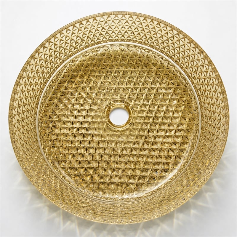 Scotch 16 in. Circular Bathroom Vessel Sink in Champagne Tempered Glass