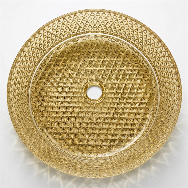 Scotch 14 in Circular Bathroom Vessel Sink in Champagne Tempered Glass