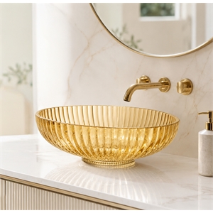 Lucine 21 in  Modern Clear Transparent With Gold Champagne Tempered Glass Oval Vessel Sink